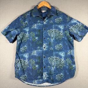 Carbon2Cobalt Mens Blue Green Abstract Viscose Linen Short Sleeve Shirt 133708 M